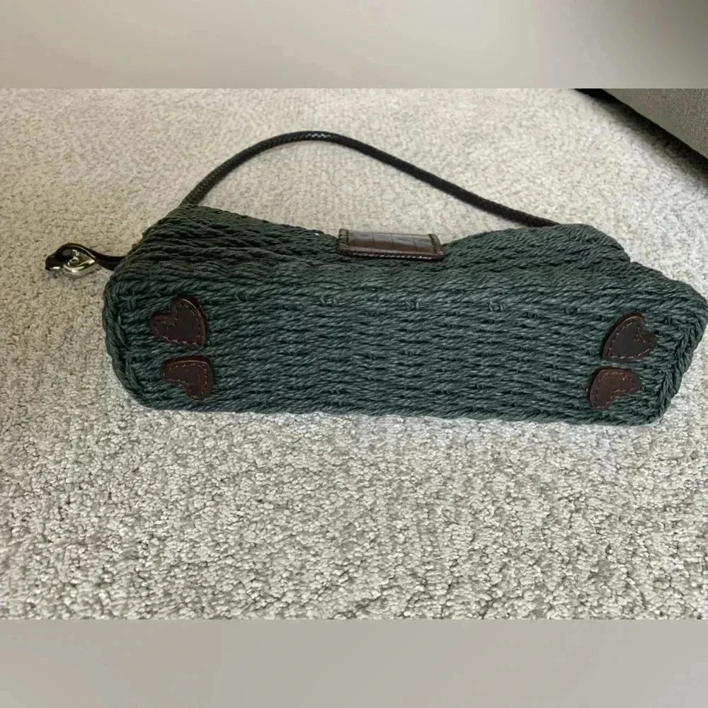 Brighton green and brown woven and leather handbag